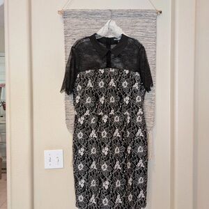 Karl Lagerfeld Black and White Lace Midi Dress with Peter Pan Collar